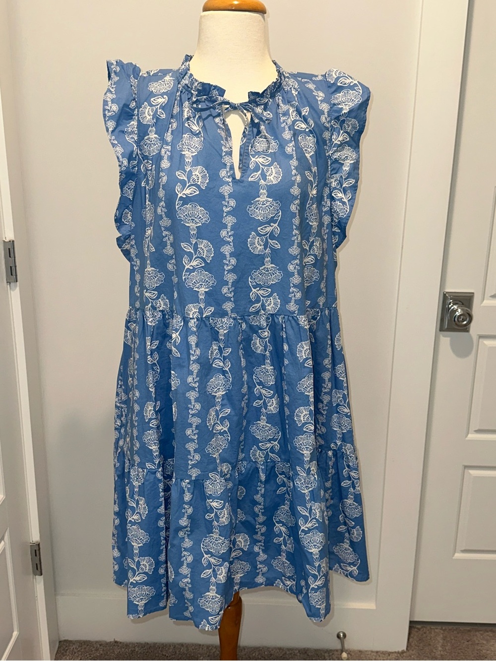 Time Tru Women’s Mini Dress X-Large 16-18
Blue Floral Cotton Ruffle Cap Sleeve